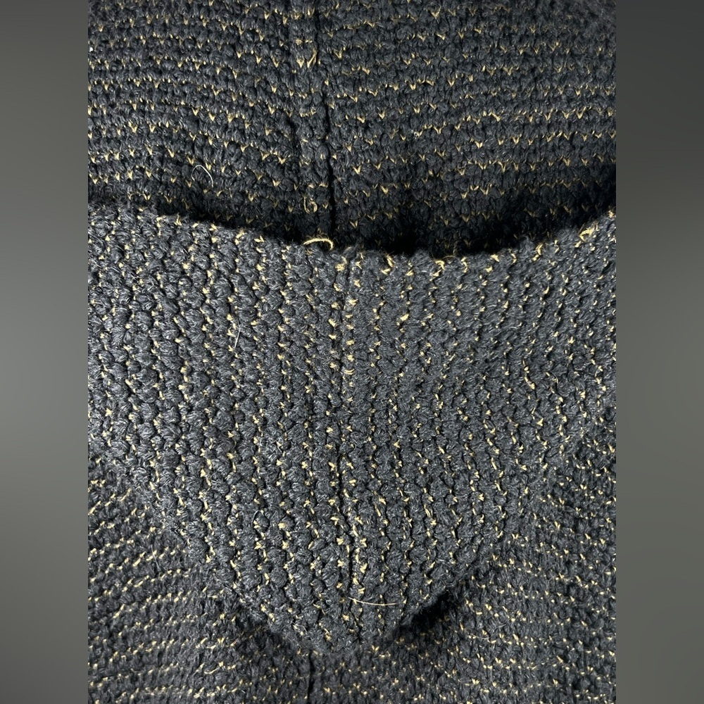 Free People Chunky Knit Asymmetrical Open Cardigan Black/Tan Color Pockets Sz M - Picture 4 of 7